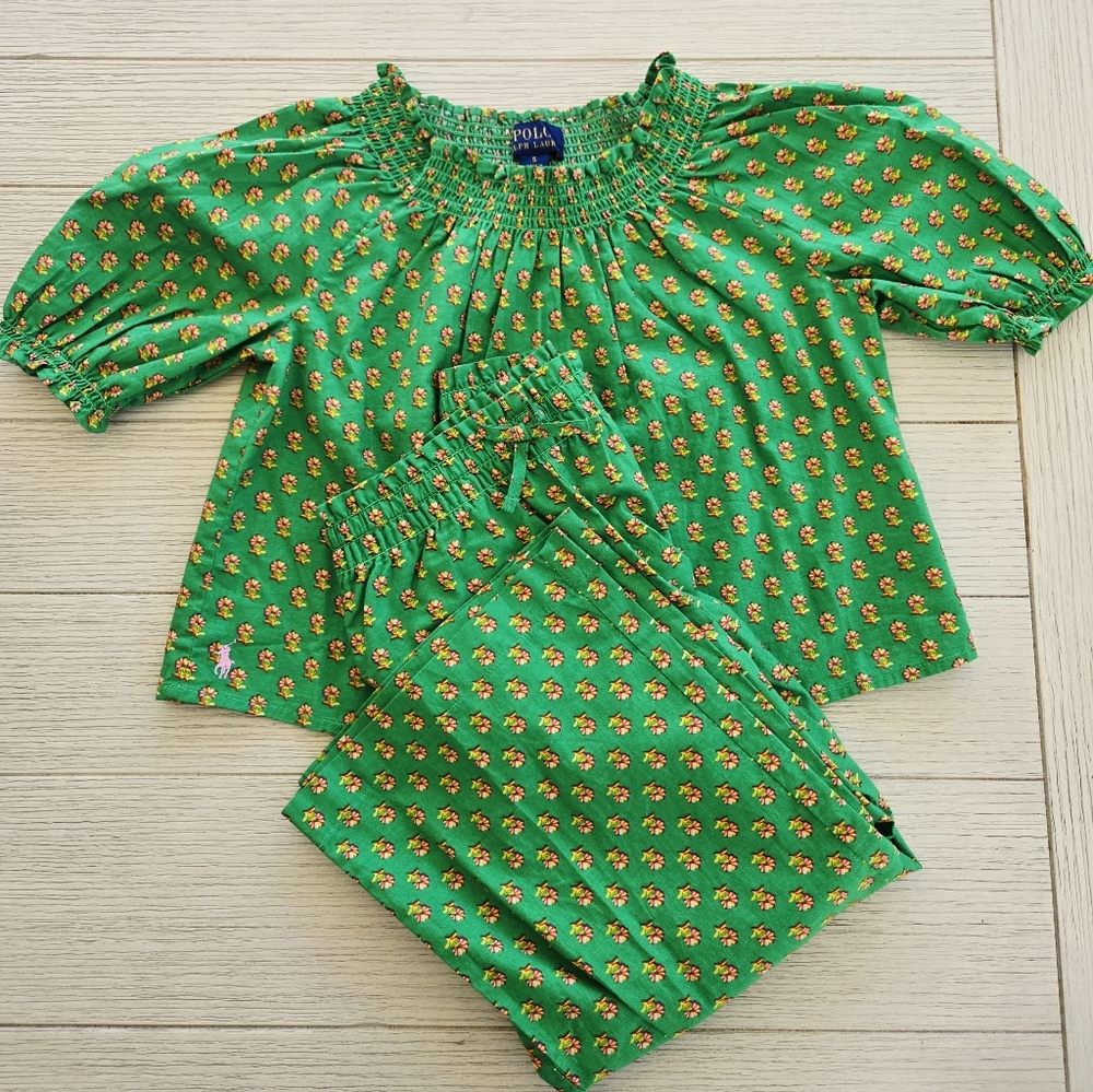 Polo by Ralph Lauren Floral Smocked Cotton Top & Pant Set (5Y)